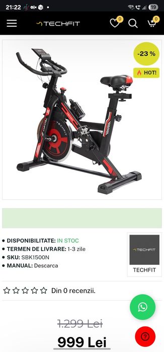 Vând bicicletă spinning TECHFIT SBK1500N