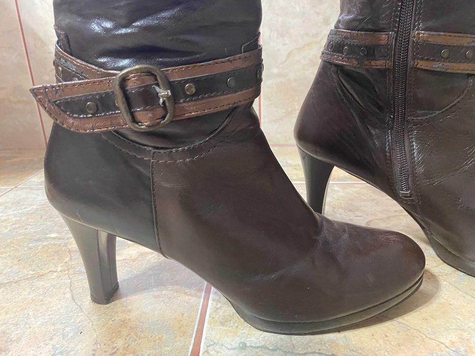 Cizme piele naturala, marime 40, toc 8,5cm, maro