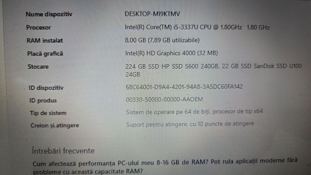 Asus  Vivobook S400C 8GB RAM SSD 256 GB