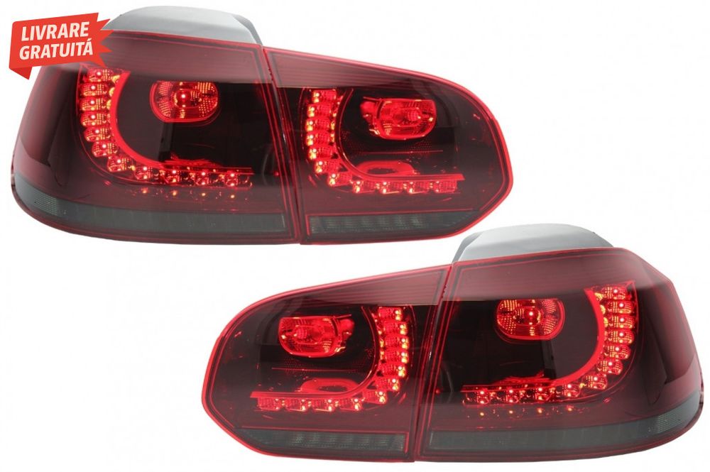 Stopuri Full LED VW Golf 6 VI (2008-2013) R20 Design Rosu Fumuriu cu S