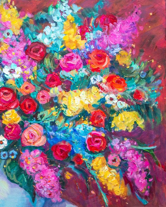 Праздничный букет. Холст, масло 80х100см.