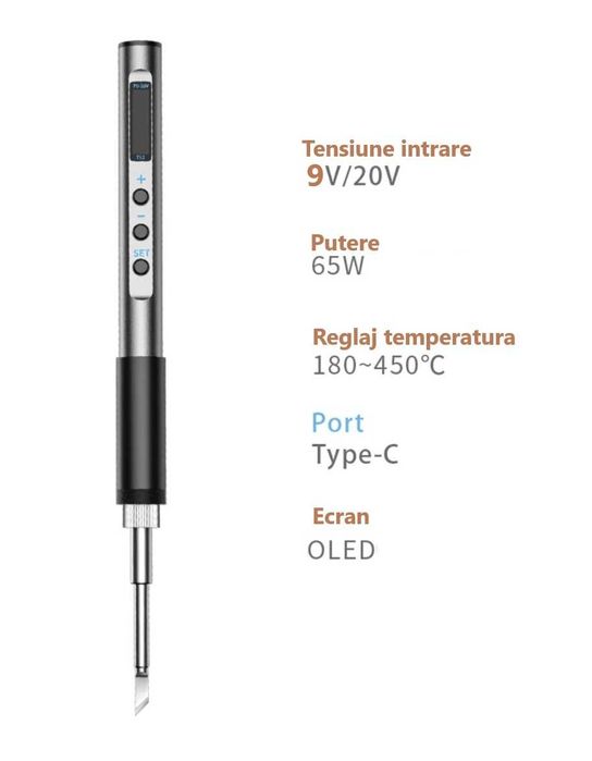 Letcon portabil profesional cu varfuri T12 si port USB C