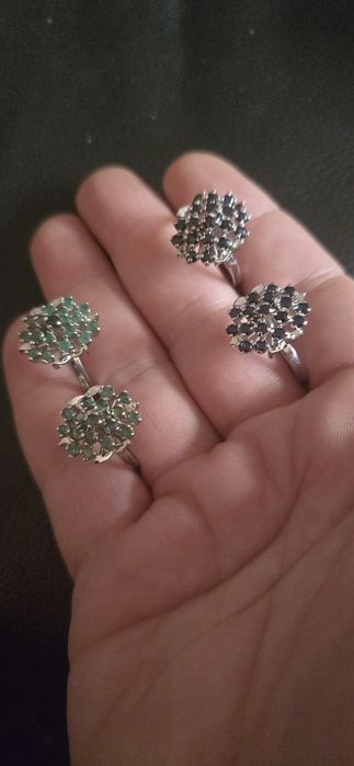 Inele argint safire si smaralde naturale