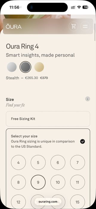 Oura Ring Stealth size 9