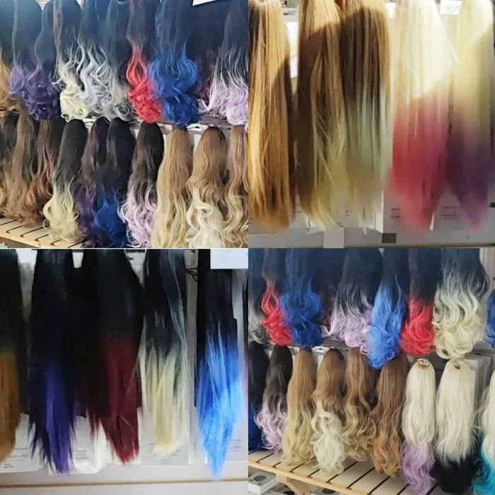 Цветни омбре прави и къдрави опашки