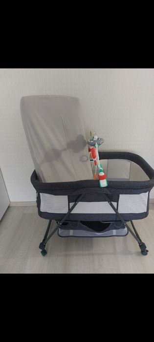 Pătuț pliabil bebe, saltea fibre cocos și jucarie