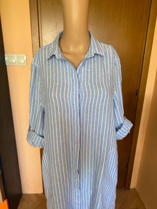 Морска лятна ленена туника тип риза, размер L/XL