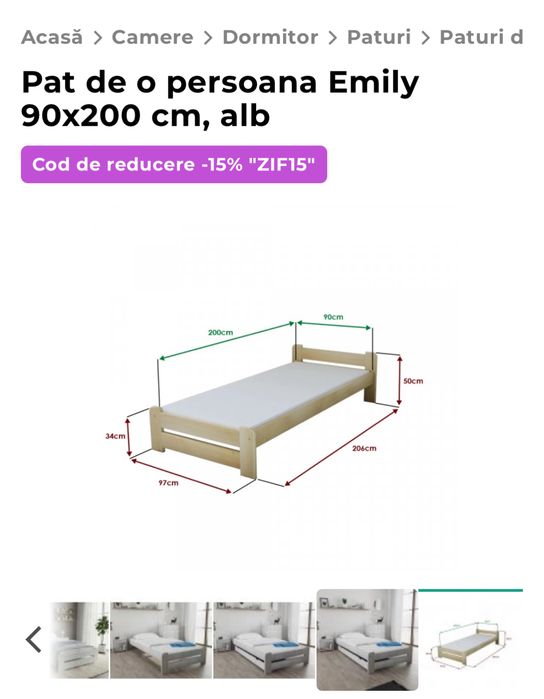 Pat 200 * 90, nou, din lemn