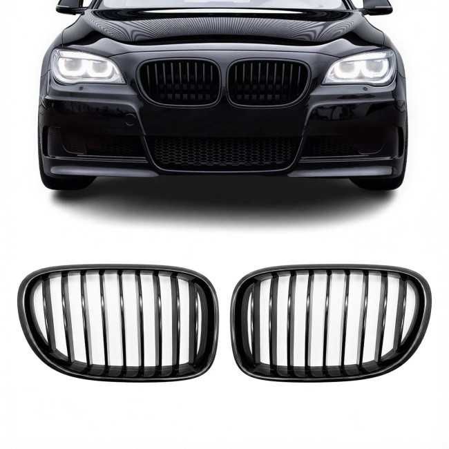 Grile Bara Fata Nari Simple BMW Seria 7 F01 F02 F03 F04, Negru Lucios
