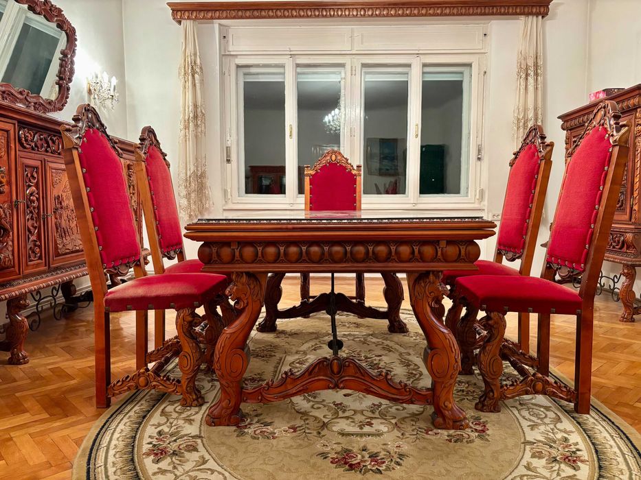 Mobilier din lemn masiv sculptat in stil neorenascentist spaniol baroc