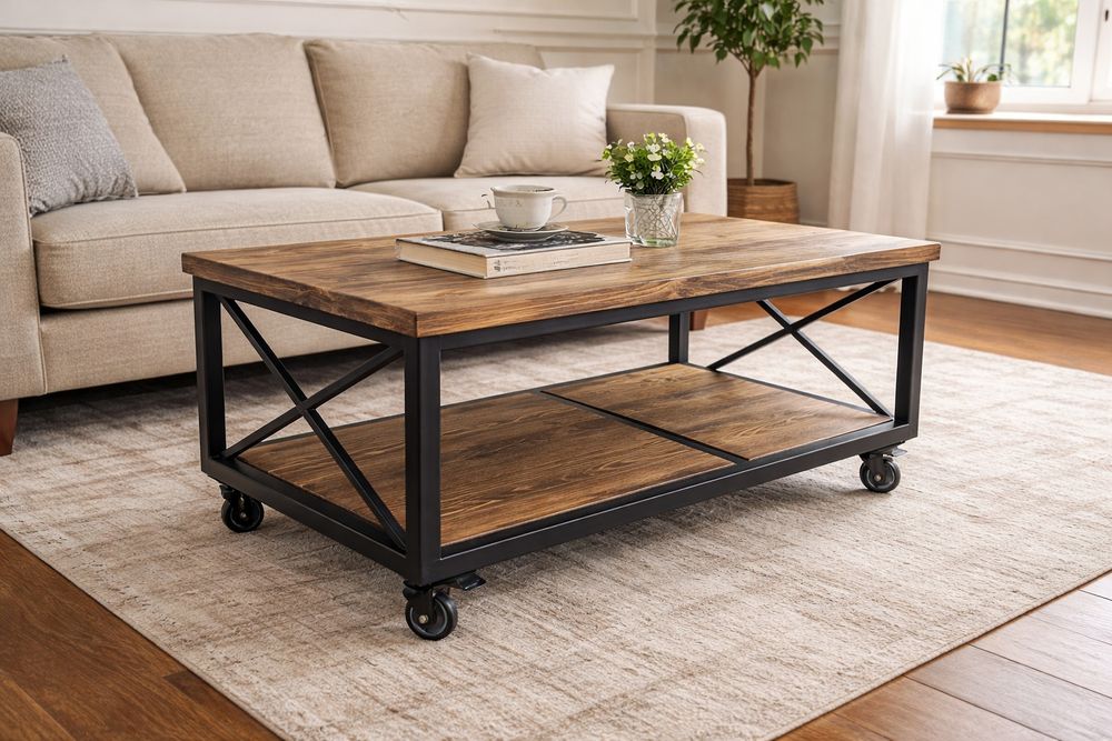 Стильный журнальный лофт-столик на колёсах