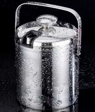 Двустенна термо ледарка за лед с капак, двойни стени, шипка и лъжица