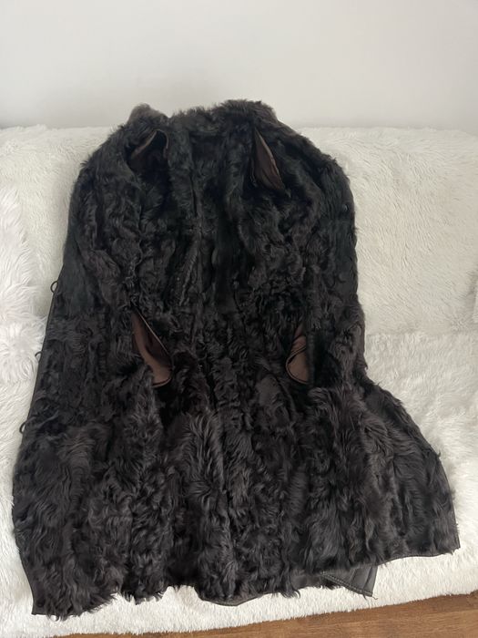 Palton lung din piele naturală cu blană naturală hand made