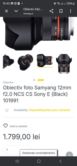 Obiectiv Samyang 7.5mm 12mm 50mm 85mm