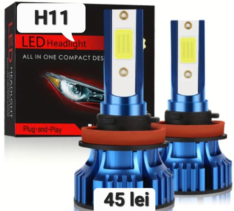 Becuri LED H11 H8 H9 Canbus 20000LM set 2buc