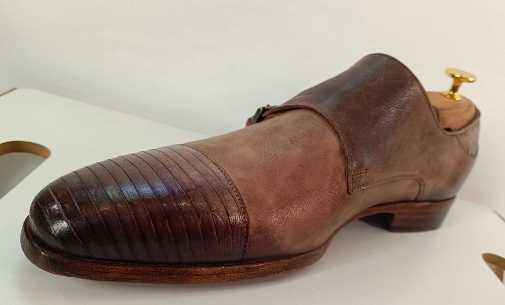Pantofi monk 43 42.5 42 de lux GREVE NOI lucrati manual piele embosata