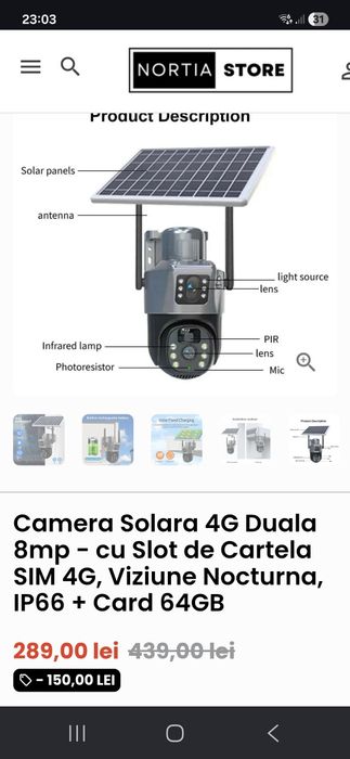 Camera supraveghere cu panou solar