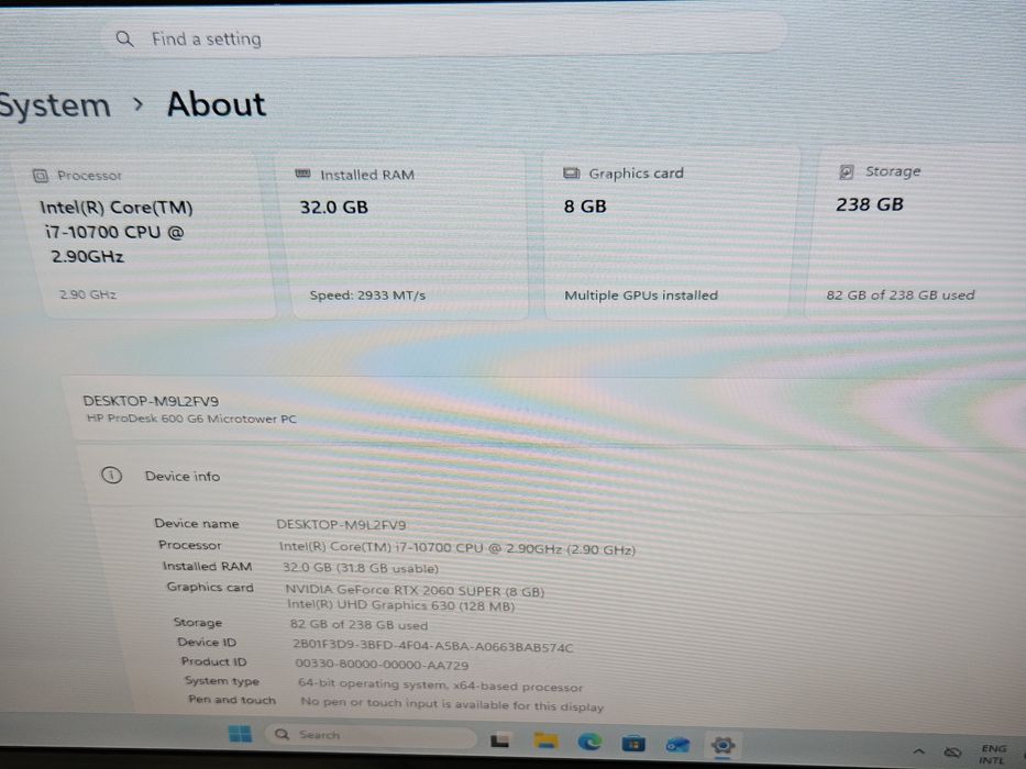 Unitate Gaming  HP i 7 10700 ,rtx 2060 super 8 gb