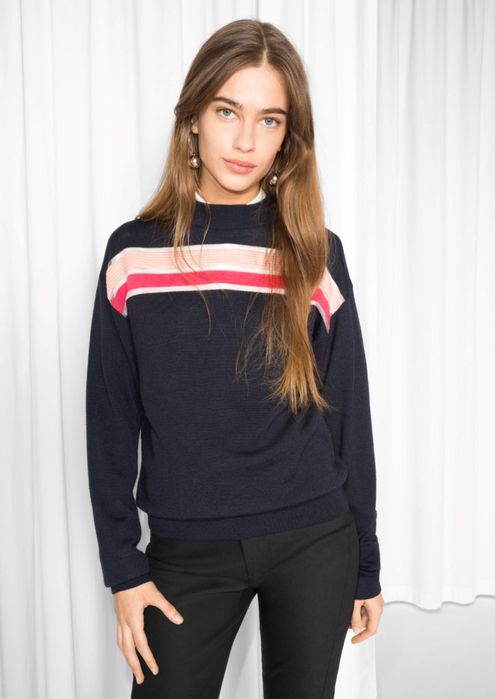 &Other stories пуловер 100% вълна с контрастни ленти