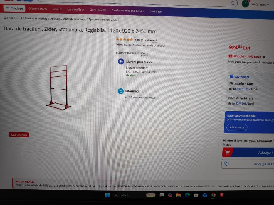 Bara de tractiuni, Zider, Stationara, Reglabila, 1120x 920 x 2450 mm