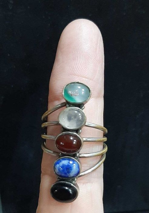 Кулон крупный и перстень большой с натур камнями(по чакрам) Индия