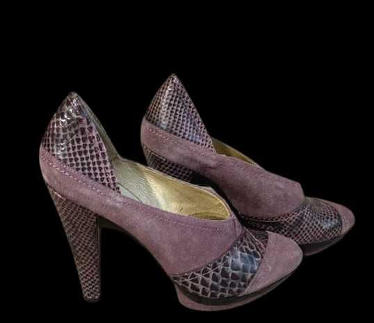 Дамски обувки на ток - велур и кожа