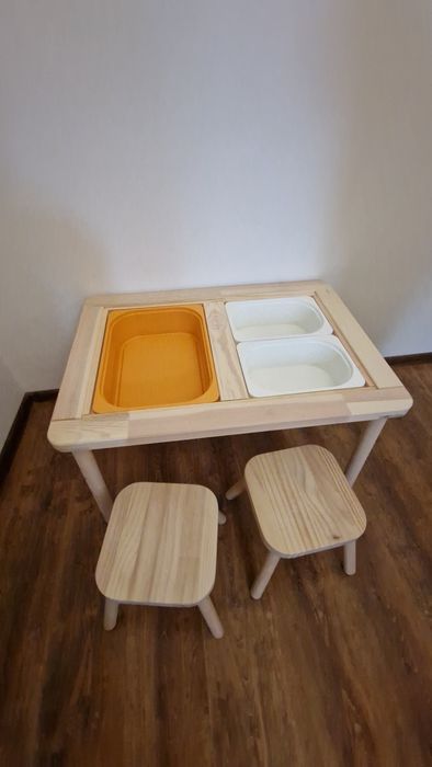 FLISAT Măsuță copii cu 2 scaune + 8 cutii depozitare NOI