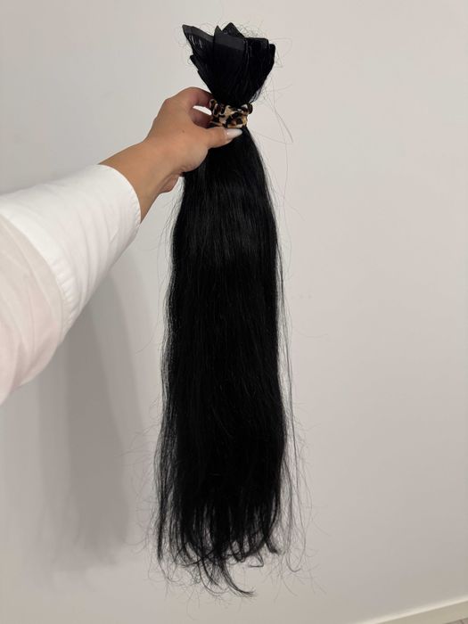 Doua seturi extensii tip banda, din par 100% natural, negru, 70cm