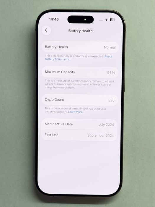 iPhone 16 Pro Gold 256GB 91% battery