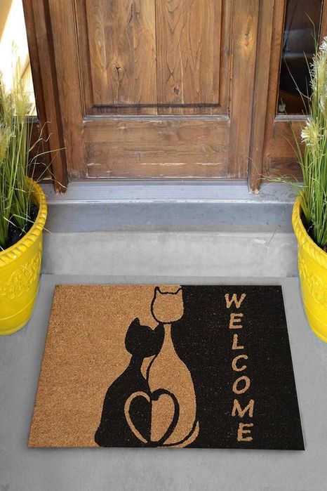 Килимче изтривалка за входна врата коте котарак котки Arrivals Welcome