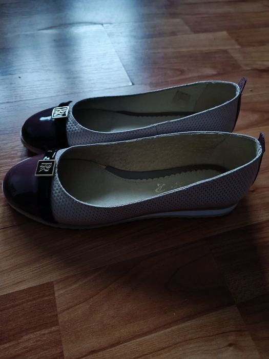 Balerini piele dama mov cu alb