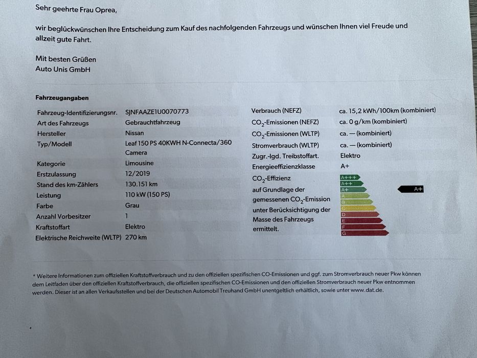 Schimb sau vand Nissan Leaf 40 kwh N-Connecta