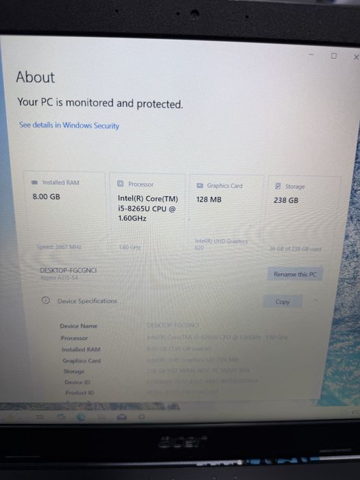 Vand laptop acer aspire 3 i5 8265u 8gb ssd 256gb full hd 15,6 inch