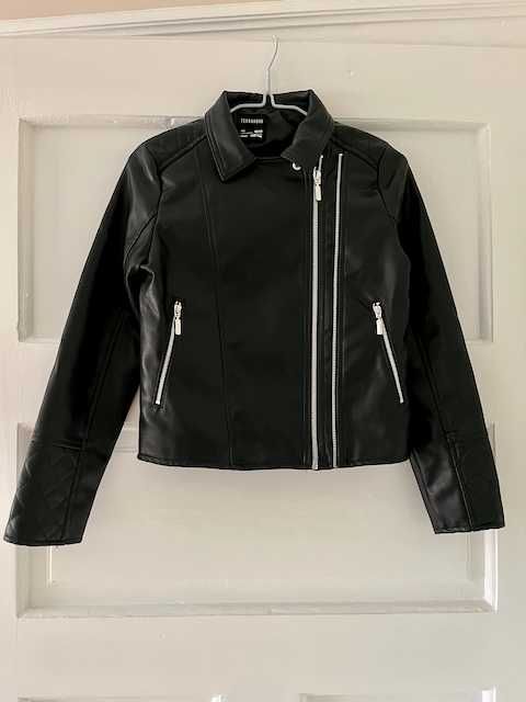 Ново черно кожено яке - 12-13 г., 152-158 см.