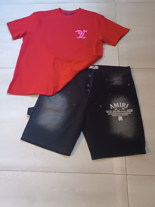 Compleu bărbați tricou și pantaloni scurți de blugi Amiri