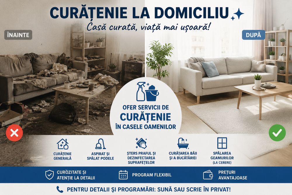 Ofer servicii de curatenie la domiciliu