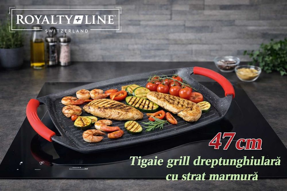 Tigaie grill dreptunghiulara Royalty Line 47 cm cu strat marmura