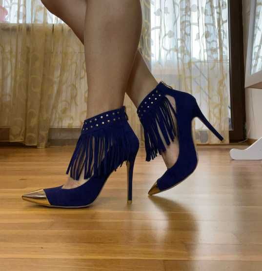 Pantofi Stiletto din imitatie de piele intoarsa, albastri, noi, 37