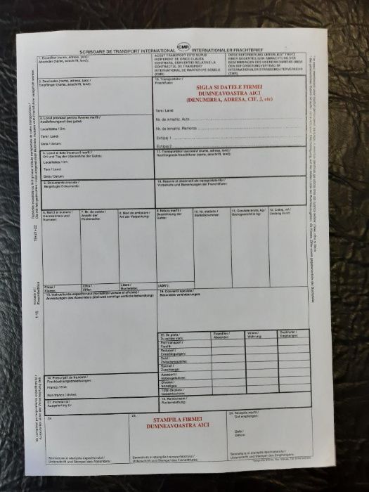 CMR-uri transport international - Scrisoare de transport - Tipizat