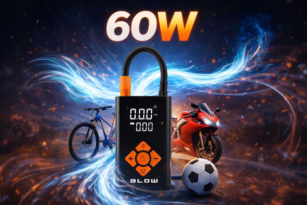 Преносим електрически компресор 60W 5000mAh безжична помпа за гуми LCD LED USB-C