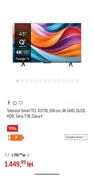 TCL 43 t7b  QLED 4K  108cm  Google Tv