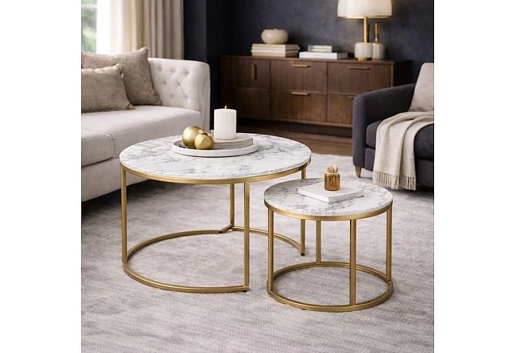 Комплект 2броя Холни маси Дион/ Dion Ефект бял мрамор  
НОВИ