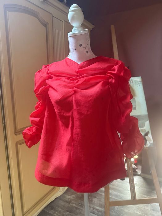 Bluza transparenta cu umeri bufanti, portocalie