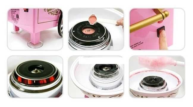 Машина за захарен памук 520W 2г ГАРАНЦИЯ, розова с колелца РЕТРО стил