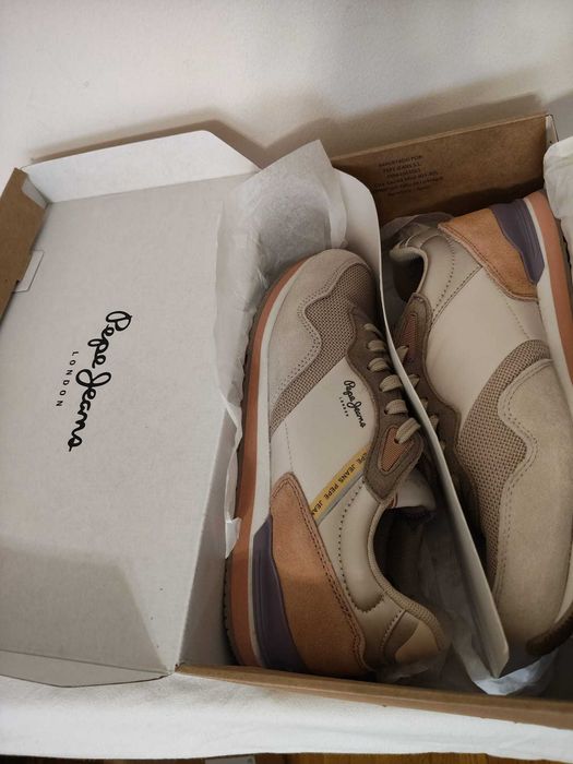 Adidasi PepeJeans, 39, bej, piele intoarsa si textil