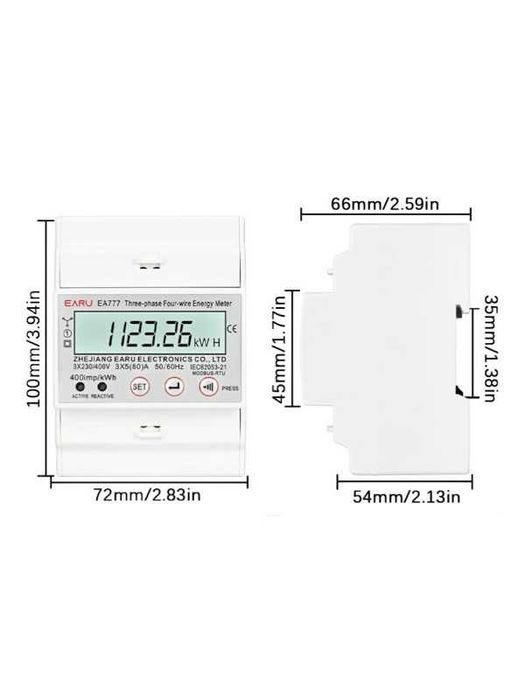 Contor electric trifazic, LCD, montaj sina DIN35, RS 485