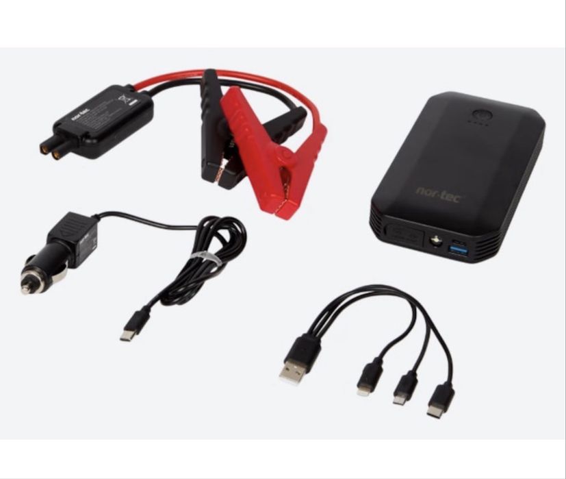 Dispozitiv multifunctional Nor-Tec, starter auto, power bank 7200 mAh, portabil, lanterna LED, husa inclusa