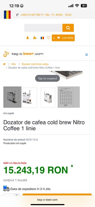 Dozator cafea cold brew Nitro 1 linie
