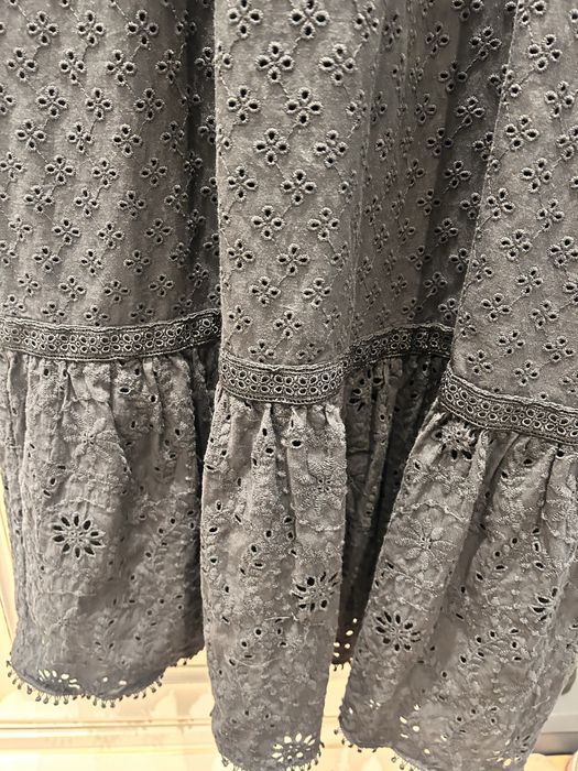 Twinset разкошна дълга рокля памук и бродерия в черно