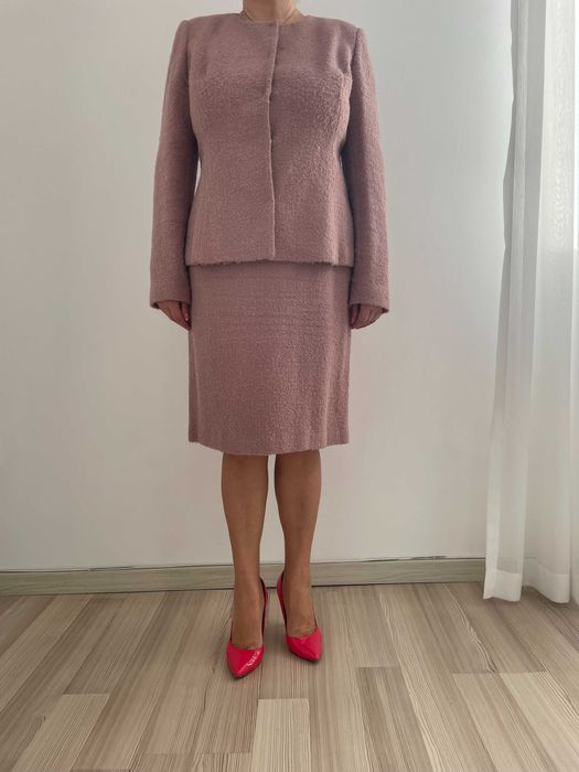 Costum 2 piese din lână, Yokko, de iarnă, elegant, roz/mov